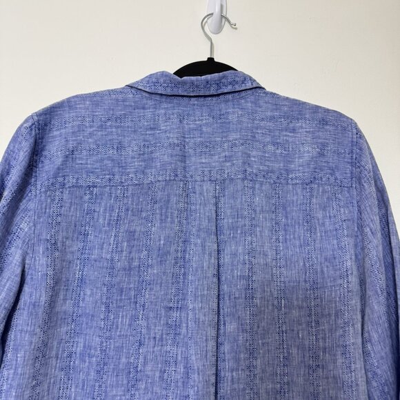 Chico's No Iron Linen Button Down Tunic Shirt Size 16 Embroidered 3/4 Sleeves - Picture 5 of 7